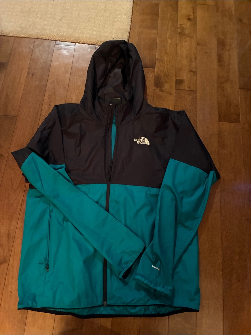 The North Face Men's Teal and Black Hooded Rain Jacket